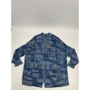 Pure Jill One Snap Knit Cardigan Women Size XL Indigo Blue Long Sleeve Pocket